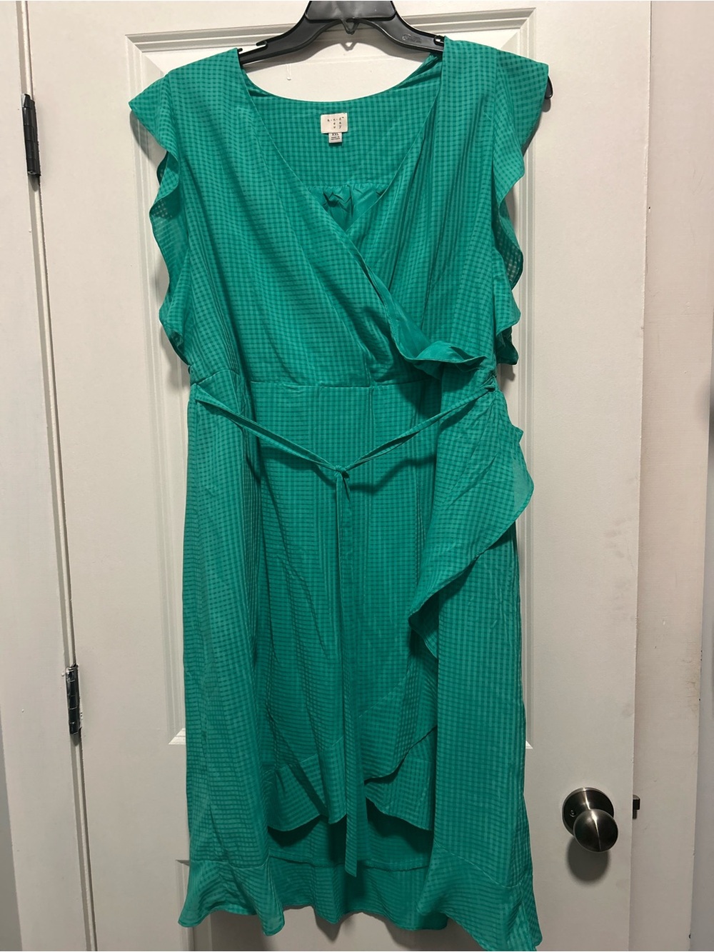 Women’s Teal Ruffle Wrap-Front Midi Dress
